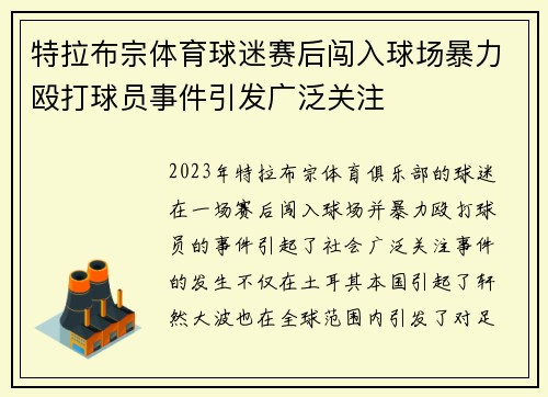 特拉布宗体育球迷赛后闯入球场暴力殴打球员事件引发广泛关注